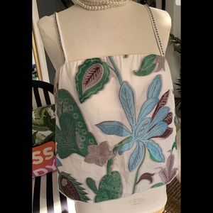 Tory Burch Wisteria Crop Embroidered Floral Rhinestone